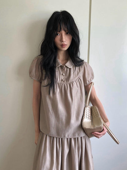 Dorydory Milk Tea Vintage Doll Collar Pleated Women&