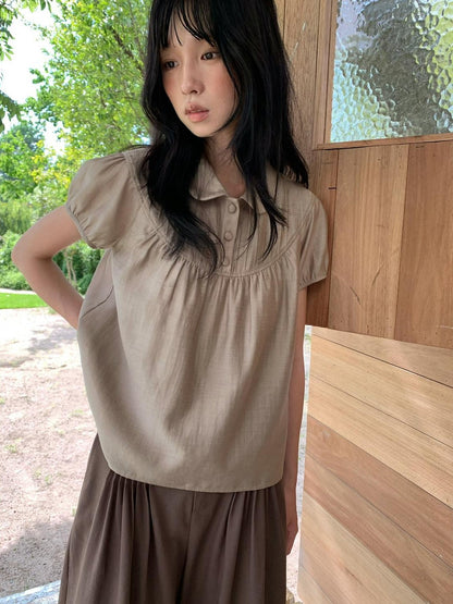 Dorydory Milk Tea Vintage Doll Collar Pleated Women&