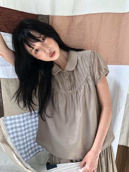Dorydory Milk Tea Vintage Doll Collar Pleated Women&