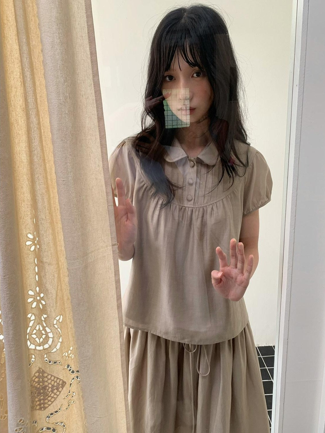 Dorydory Milk Tea Vintage Doll Collar Pleated Women&