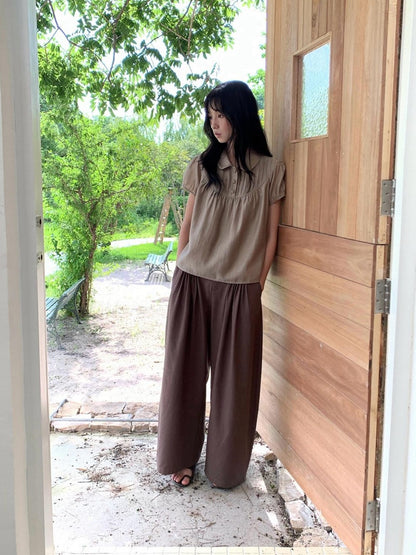 Dorydory Milk Tea Vintage Doll Collar Pleated Women&