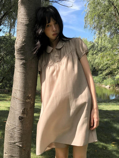 Dorydory Milk Tea Vintage Doll Collar Pleated Women&