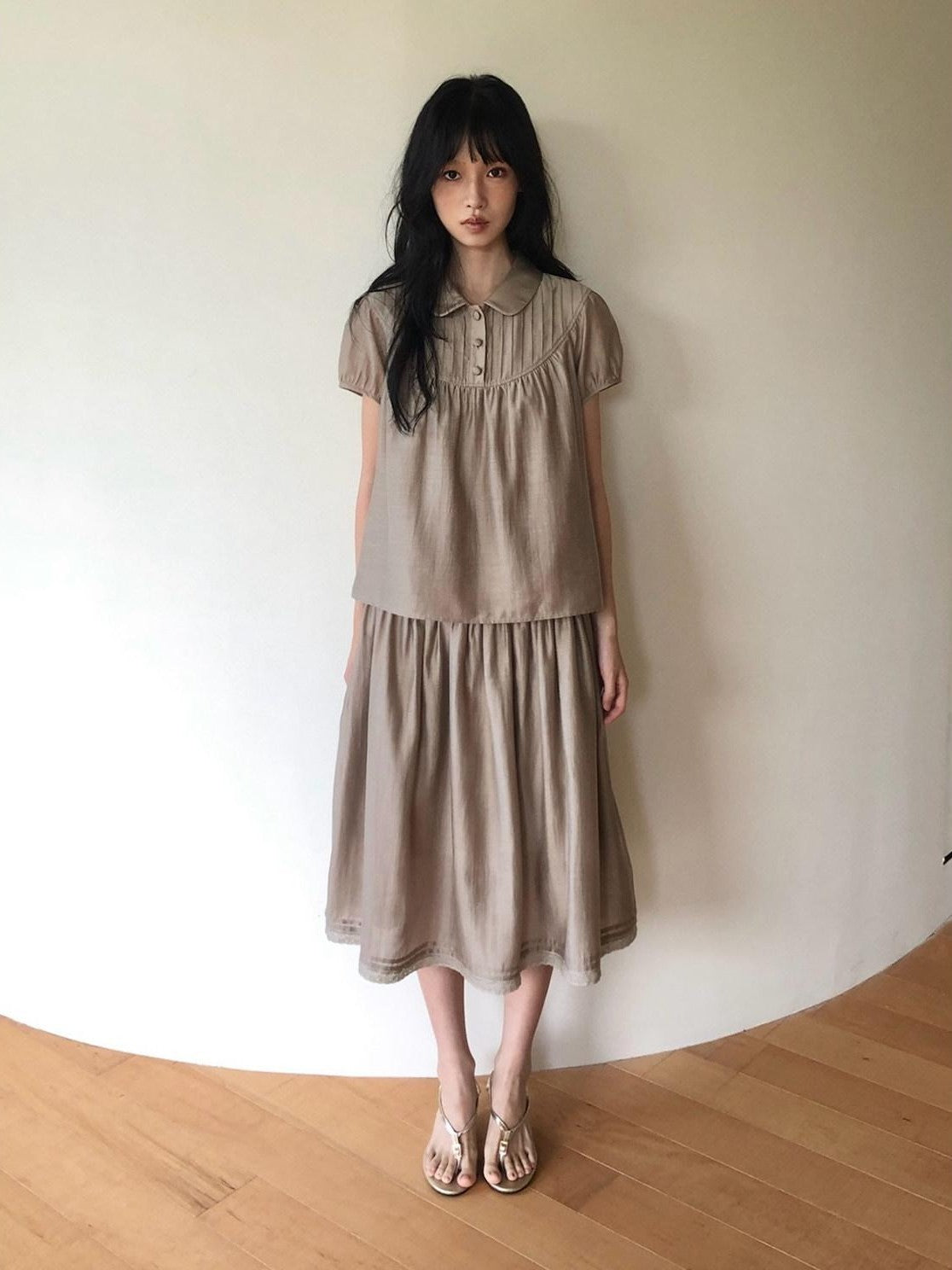 Dorydory Milk Tea Vintage Doll Collar Pleated Women&