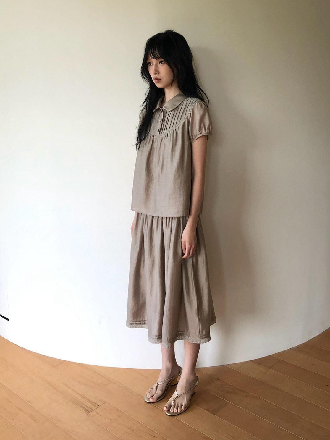 Dorydory Milk Tea Vintage Doll Collar Pleated Women&