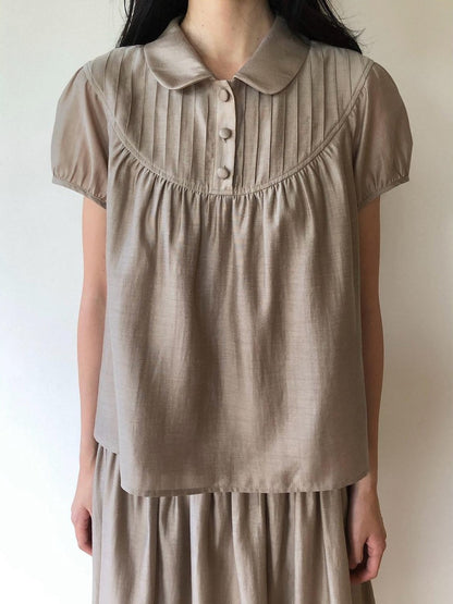 Dorydory Milk Tea Vintage Doll Collar Pleated Women&