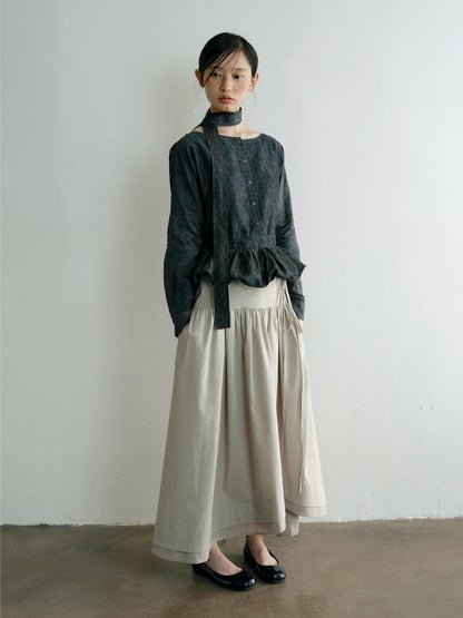 Dorydory Minimalist Shirred High Waist Asymmetric Loose Women&