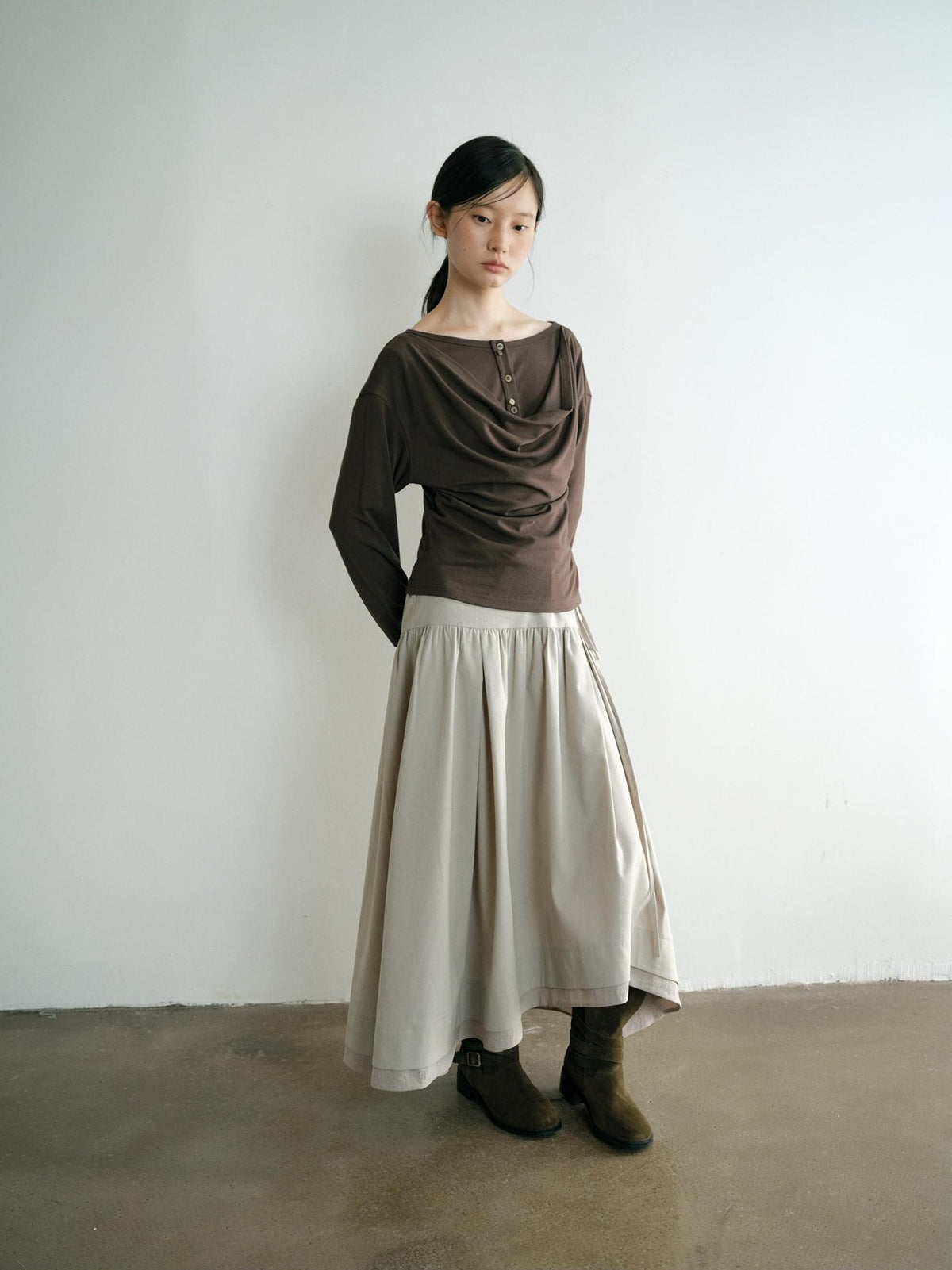Dorydory Minimalist Shirred High Waist Asymmetric Loose Women&