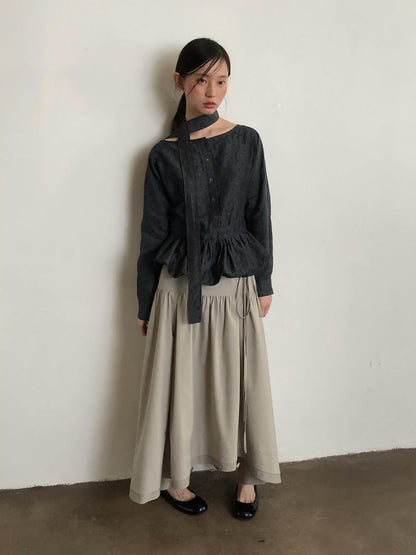 Dorydory Minimalist Shirred High Waist Asymmetric Loose Women&