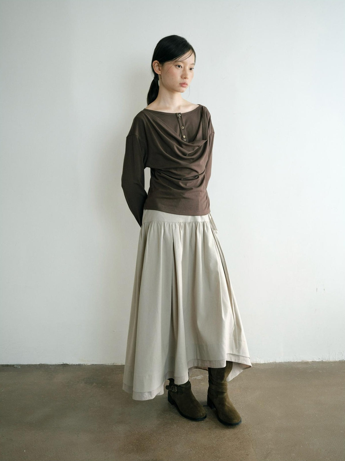 Dorydory Minimalist Shirred High Waist Asymmetric Loose Women&