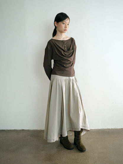 Dorydory Minimalist Shirred High Waist Asymmetric Loose Women&