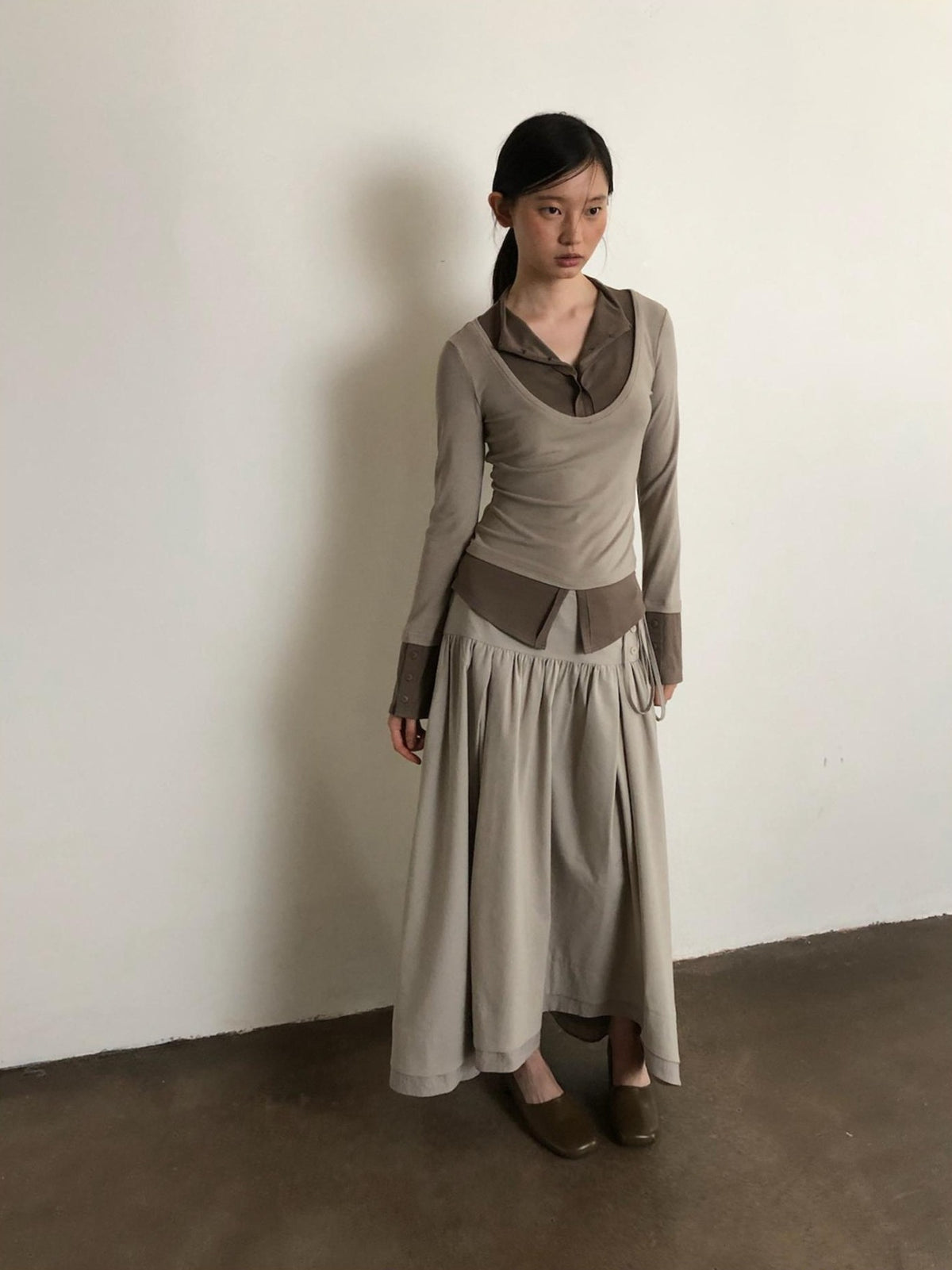 Dorydory Minimalist Shirred High Waist Asymmetric Loose Women&