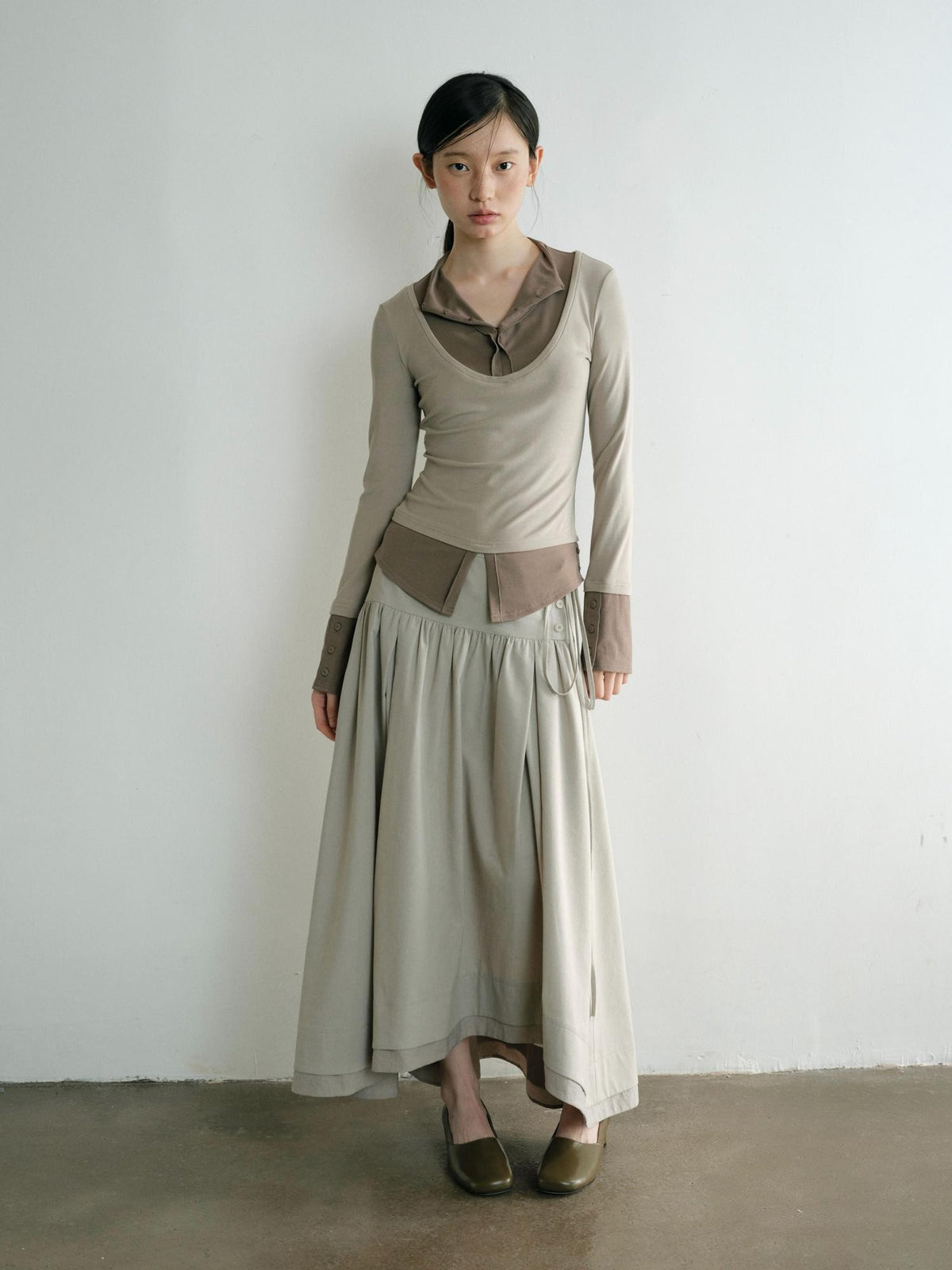 Dorydory Minimalist Shirred High Waist Asymmetric Loose Women&