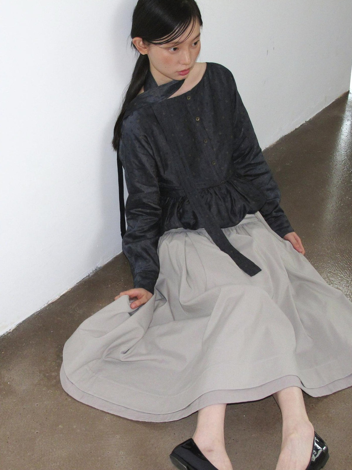 Dorydory Minimalist Shirred High Waist Asymmetric Loose Women&