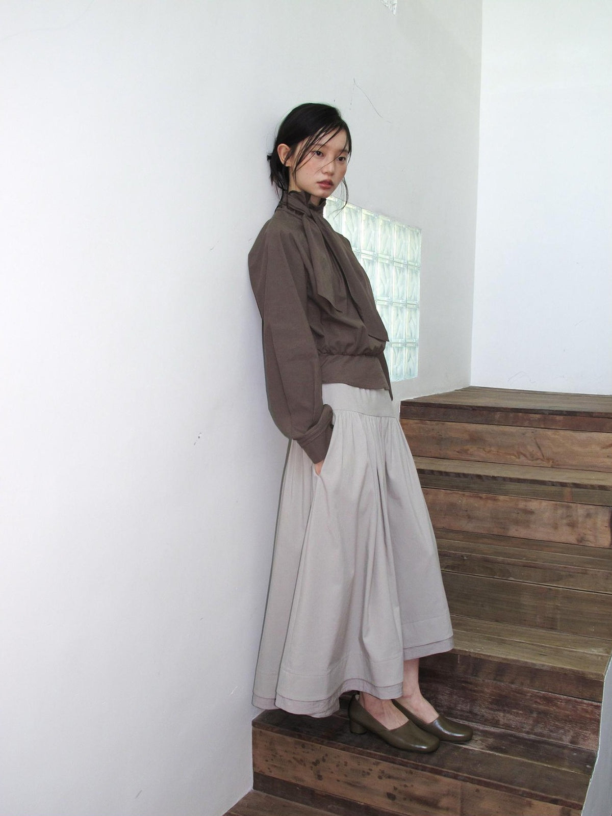 Dorydory Minimalist Shirred High Waist Asymmetric Loose Women&