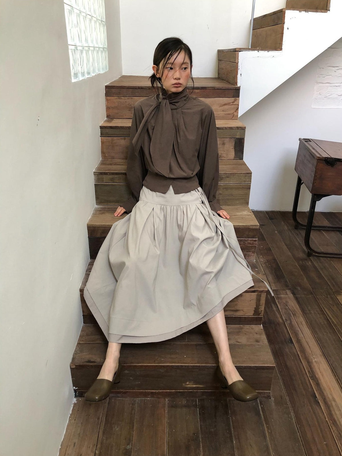 Dorydory Minimalist Shirred High Waist Asymmetric Loose Women&