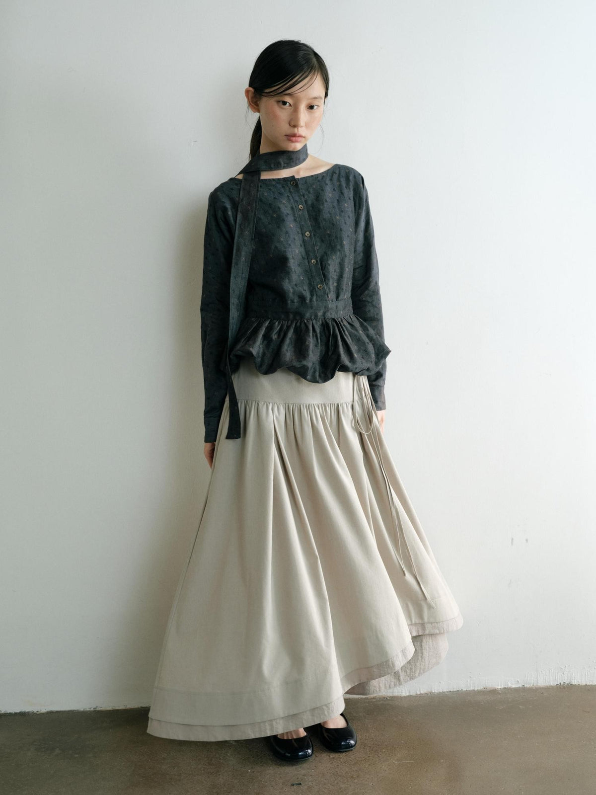 Dorydory Minimalist Shirred High Waist Asymmetric Loose Women&
