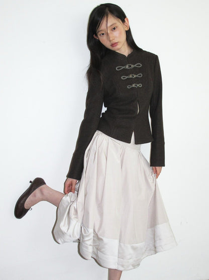Dorydory Minimalist Stand Collar Button Wool Blend Women&