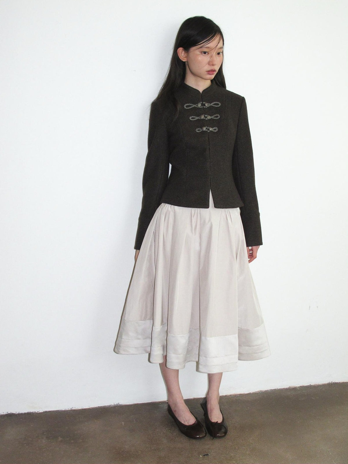 Dorydory Minimalist Stand Collar Button Wool Blend Women&