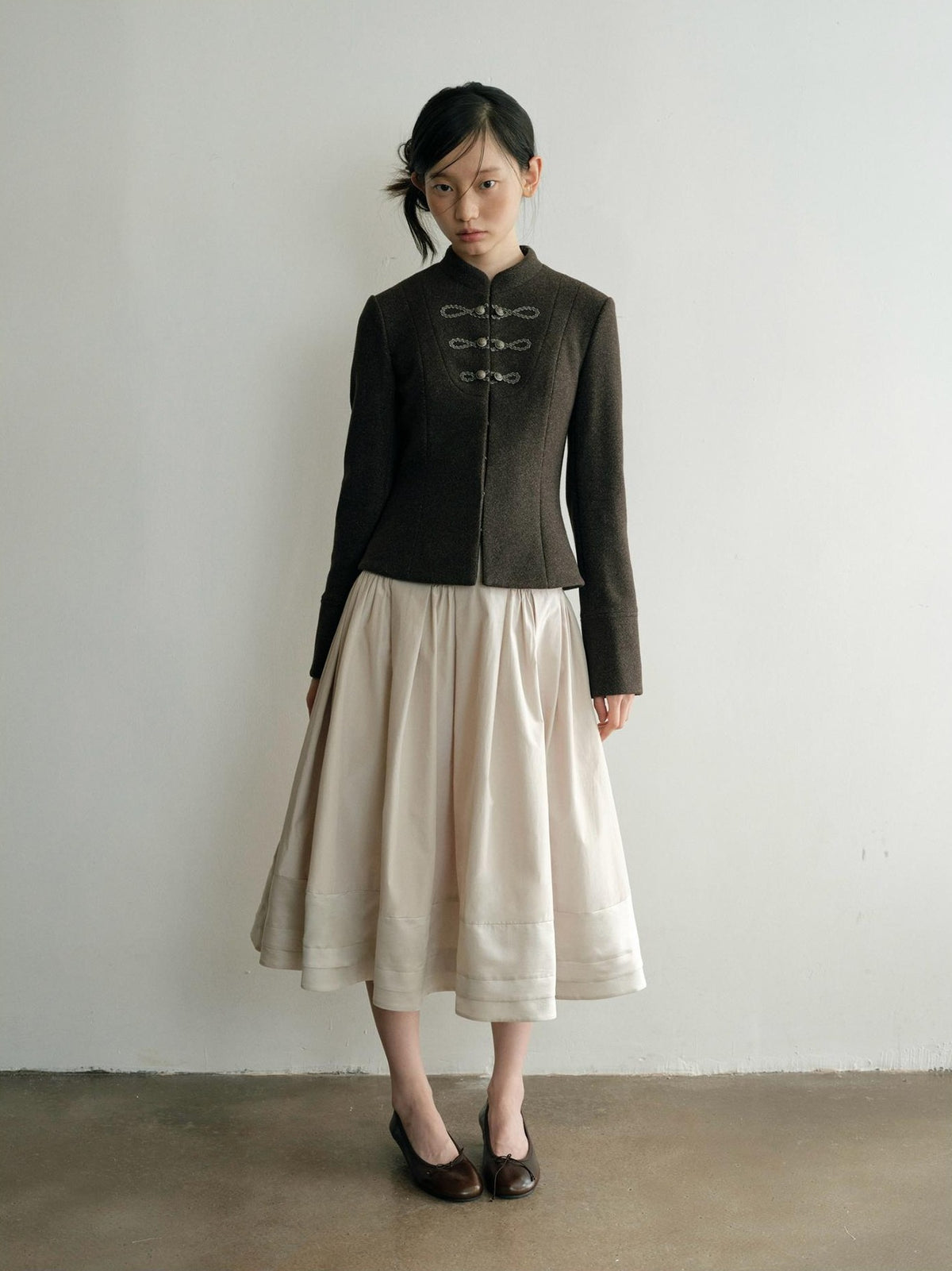 Dorydory Minimalist Stand Collar Button Wool Blend Women&