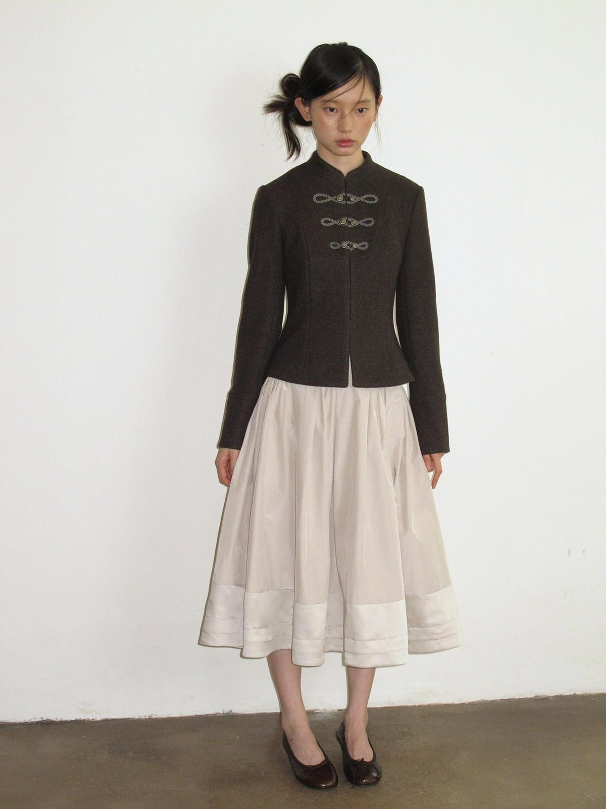Dorydory Minimalist Stand Collar Button Wool Blend Women&