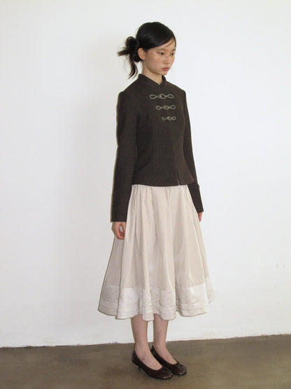 Dorydory Minimalist Stand Collar Button Wool Blend Women&