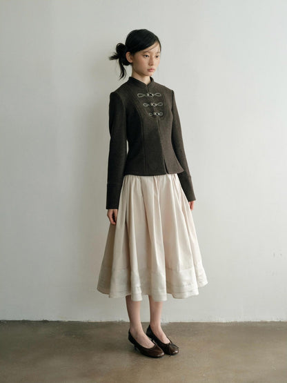 Dorydory Minimalist Stand Collar Button Wool Blend Women&