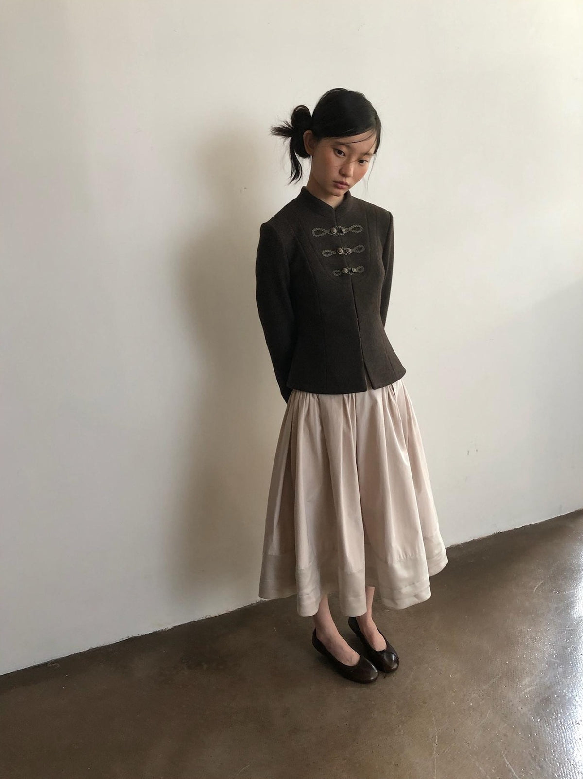 Dorydory Minimalist Stand Collar Button Wool Blend Women&