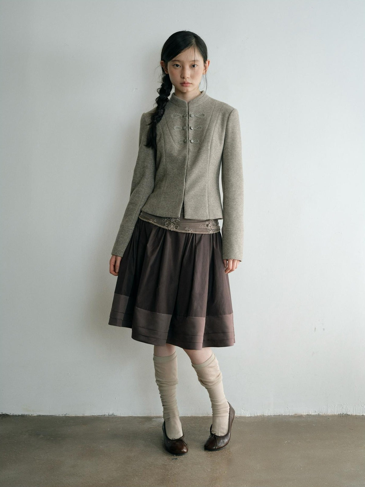 Dorydory Minimalist Stand Collar Button Wool Blend Women&