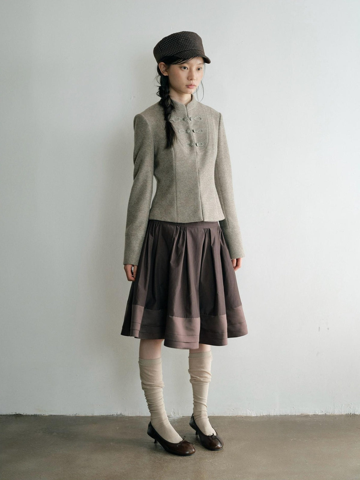 Dorydory Minimalist Stand Collar Button Wool Blend Women&
