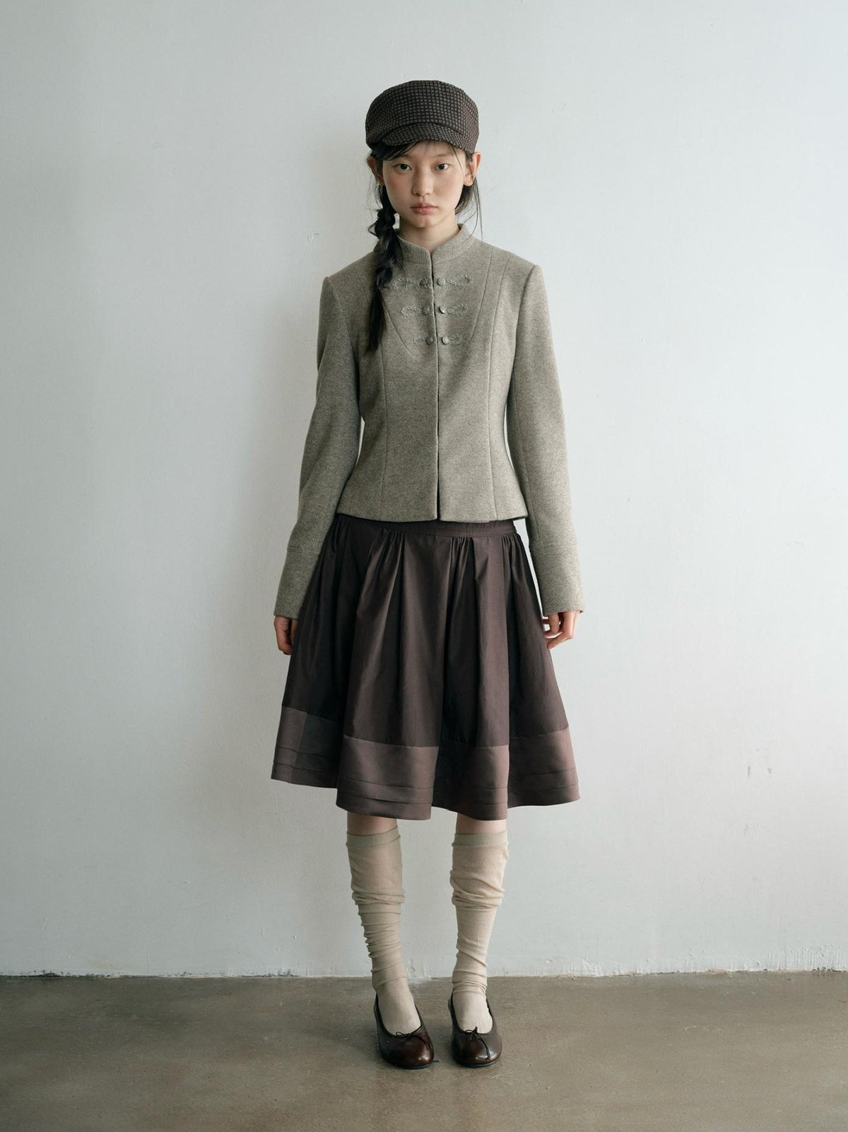 Dorydory Minimalist Stand Collar Button Wool Blend Women&