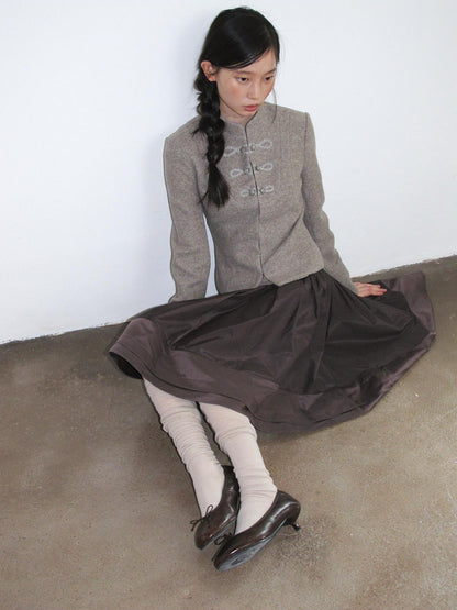 Dorydory Minimalist Stand Collar Button Wool Blend Women&