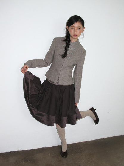 Dorydory Minimalist Stand Collar Button Wool Blend Women&