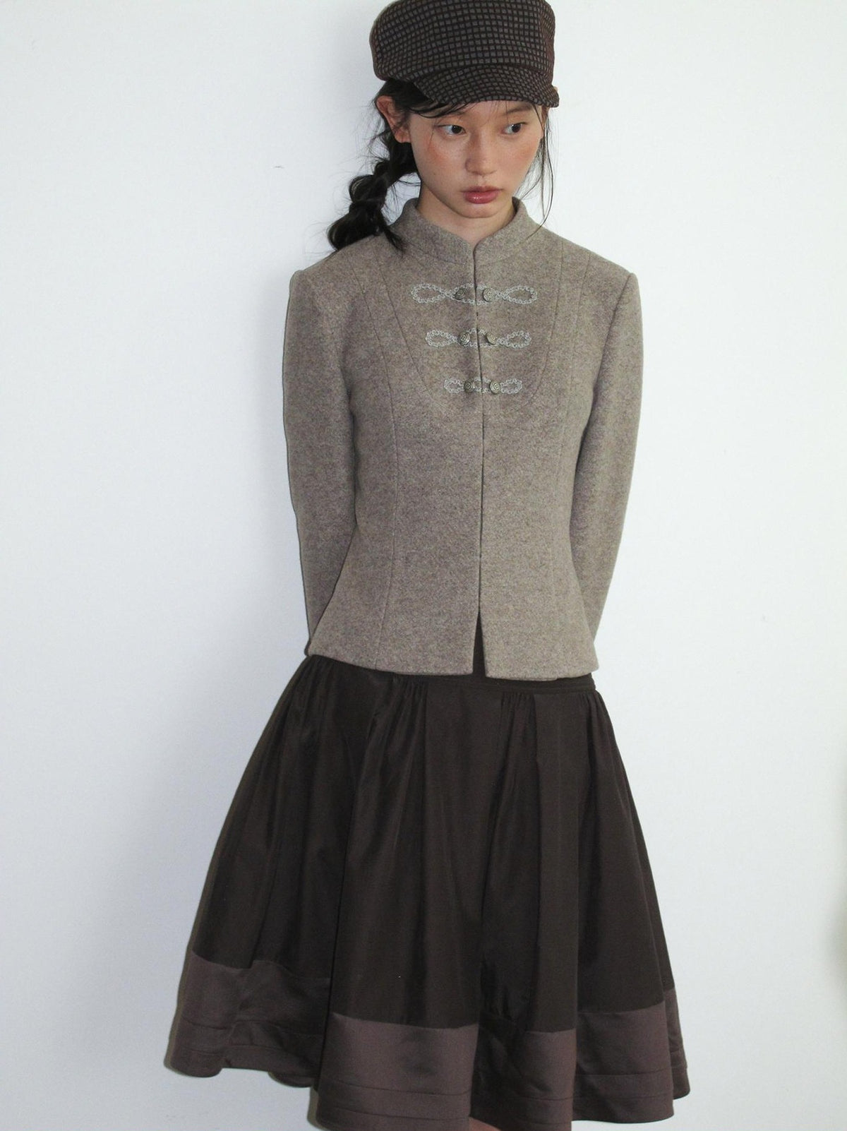 Dorydory Minimalist Stand Collar Button Wool Blend Women&