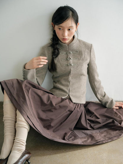 Dorydory Minimalist Stand Collar Button Wool Blend Women&