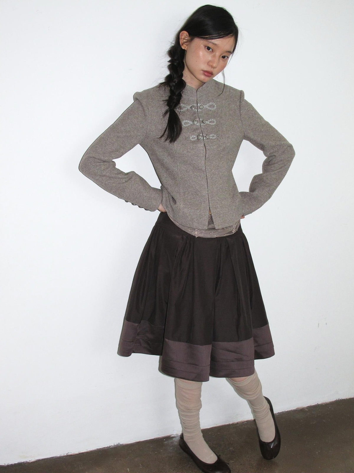 Dorydory Minimalist Stand Collar Button Wool Blend Women&