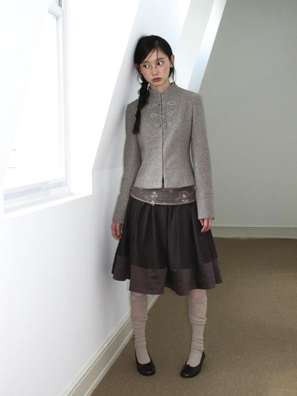 Dorydory Minimalist Stand Collar Button Wool Blend Women&