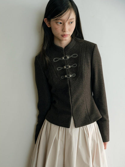 Dorydory Minimalist Stand Collar Button Wool Blend Women&