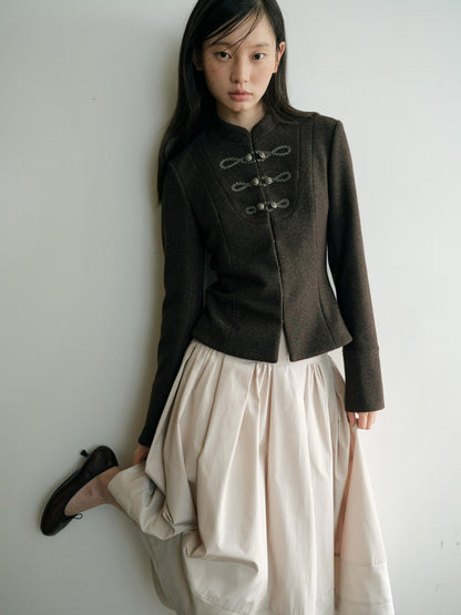 Dorydory Minimalist Stand Collar Button Wool Blend Women&