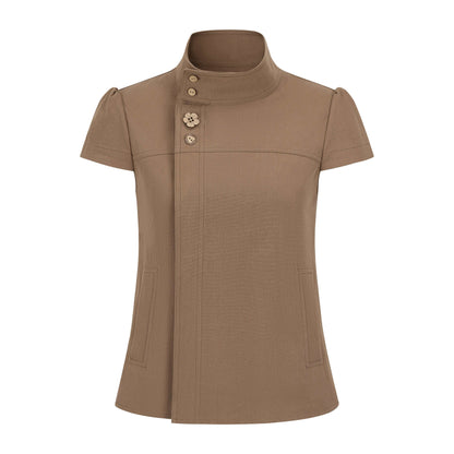 Dorydory_Mocha_A_Line_Raglan_High_Collar_Slim_Button_Women&