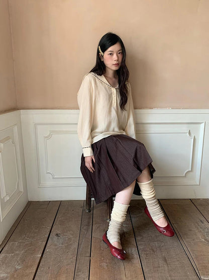 Navy Collar Relaxed Fit Tease Linen Blend Shirt