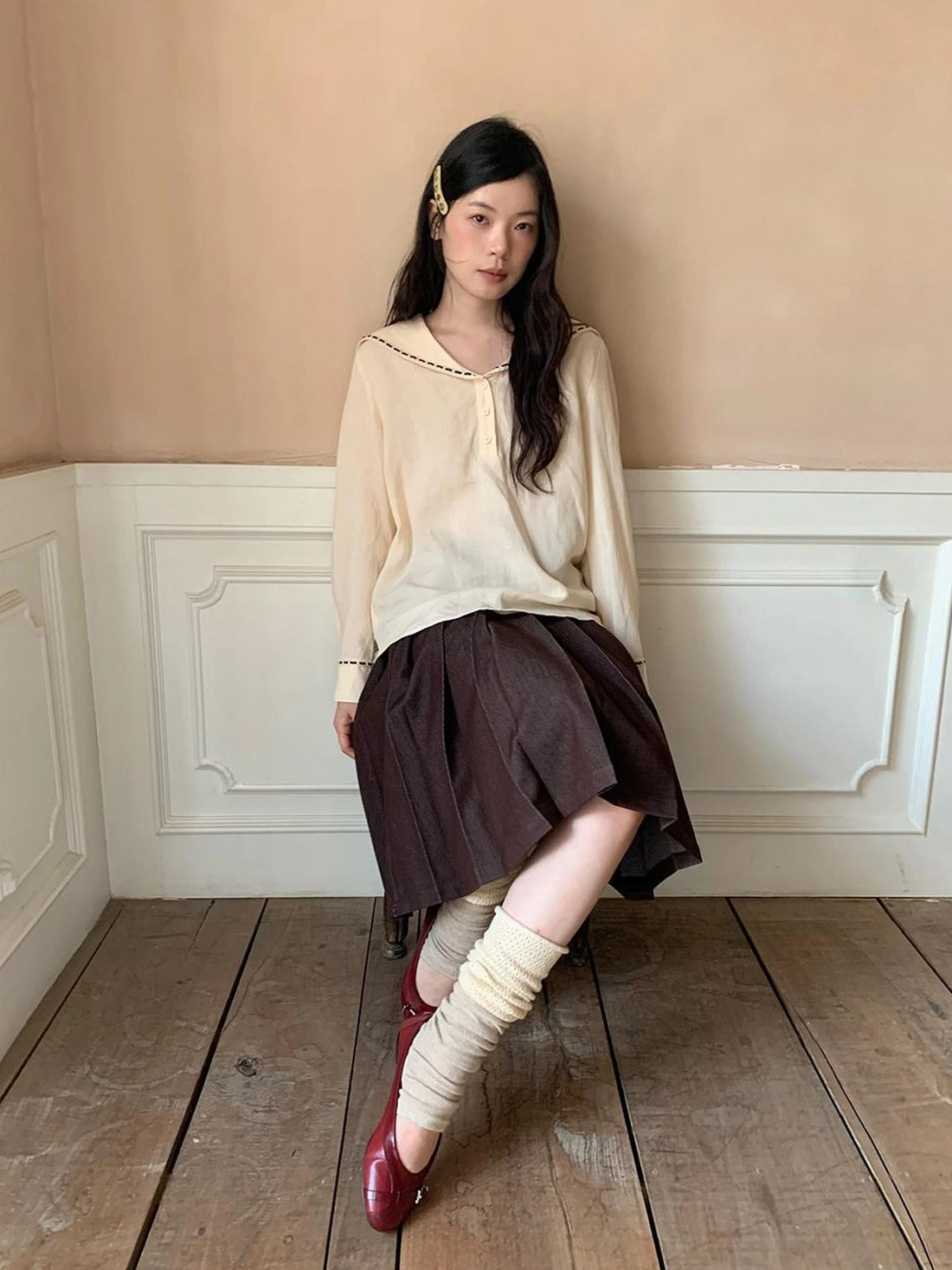 Navy Collar Relaxed Fit Tease Linen Blend Shirt
