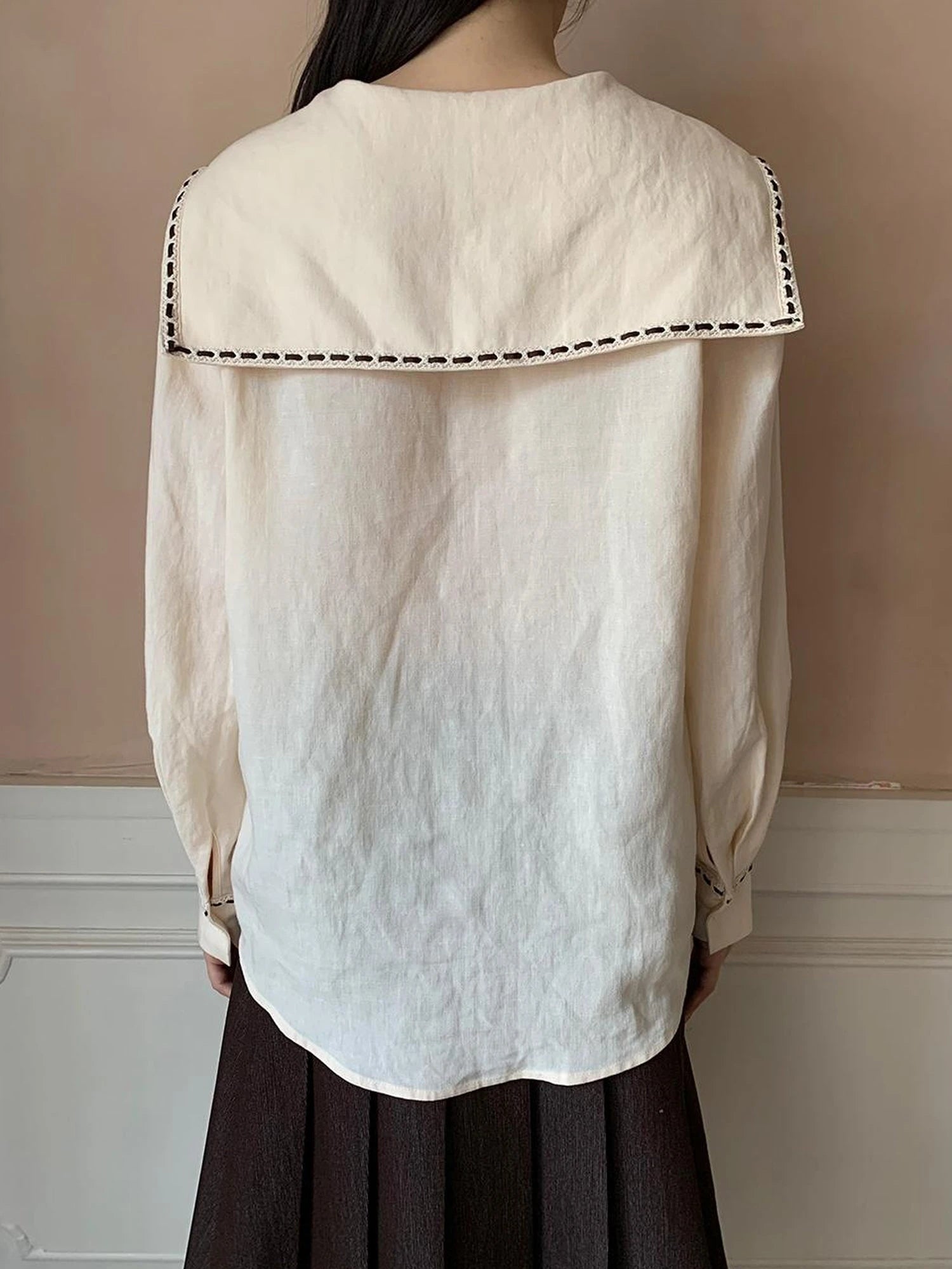 Navy Collar Relaxed Fit Tease Linen Blend Shirt