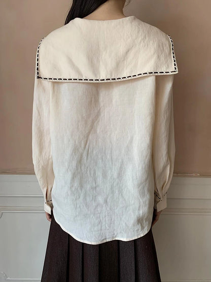 Navy Collar Relaxed Fit Tease Linen Blend Shirt