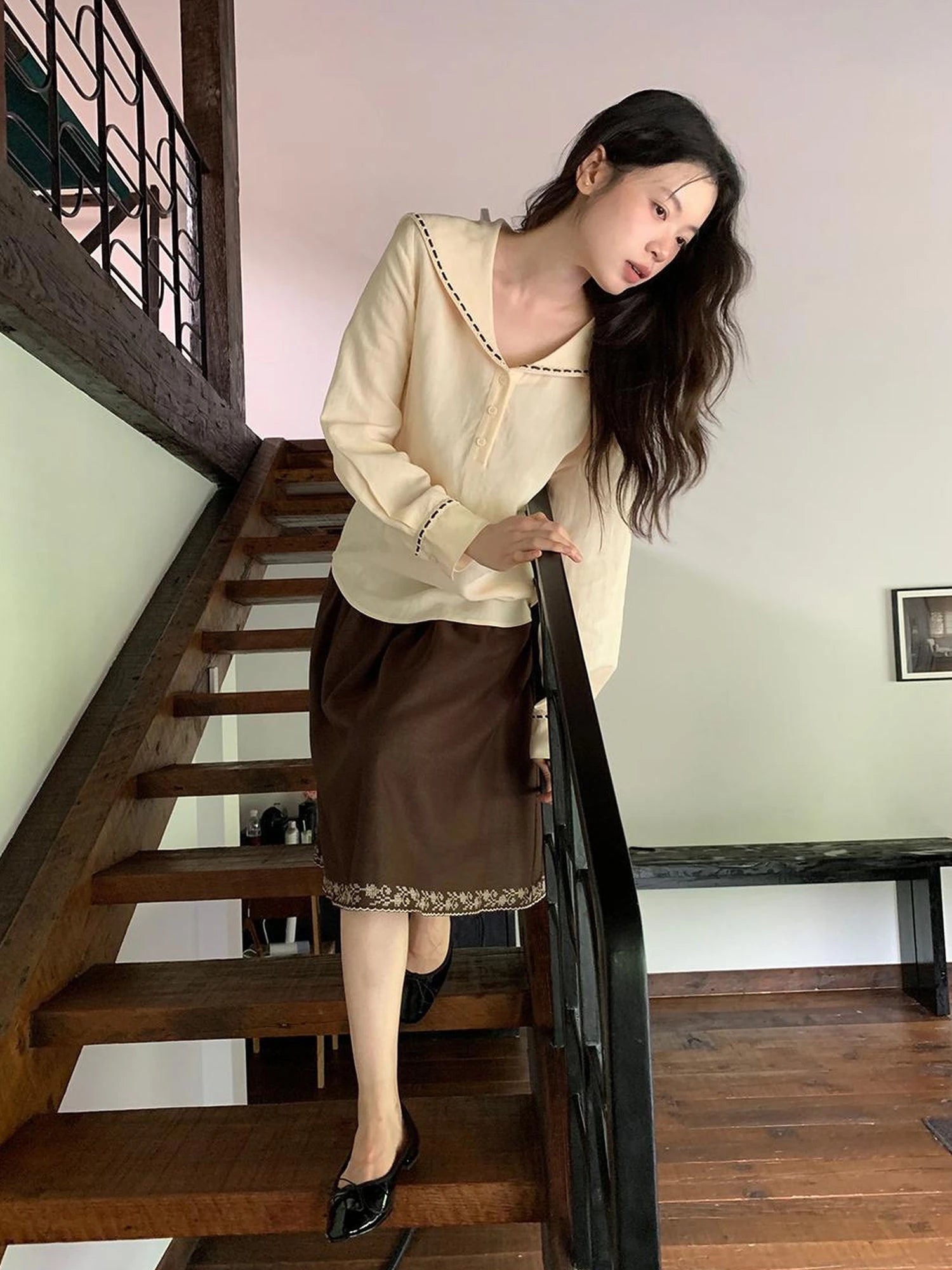 Navy Collar Relaxed Fit Tease Linen Blend Shirt