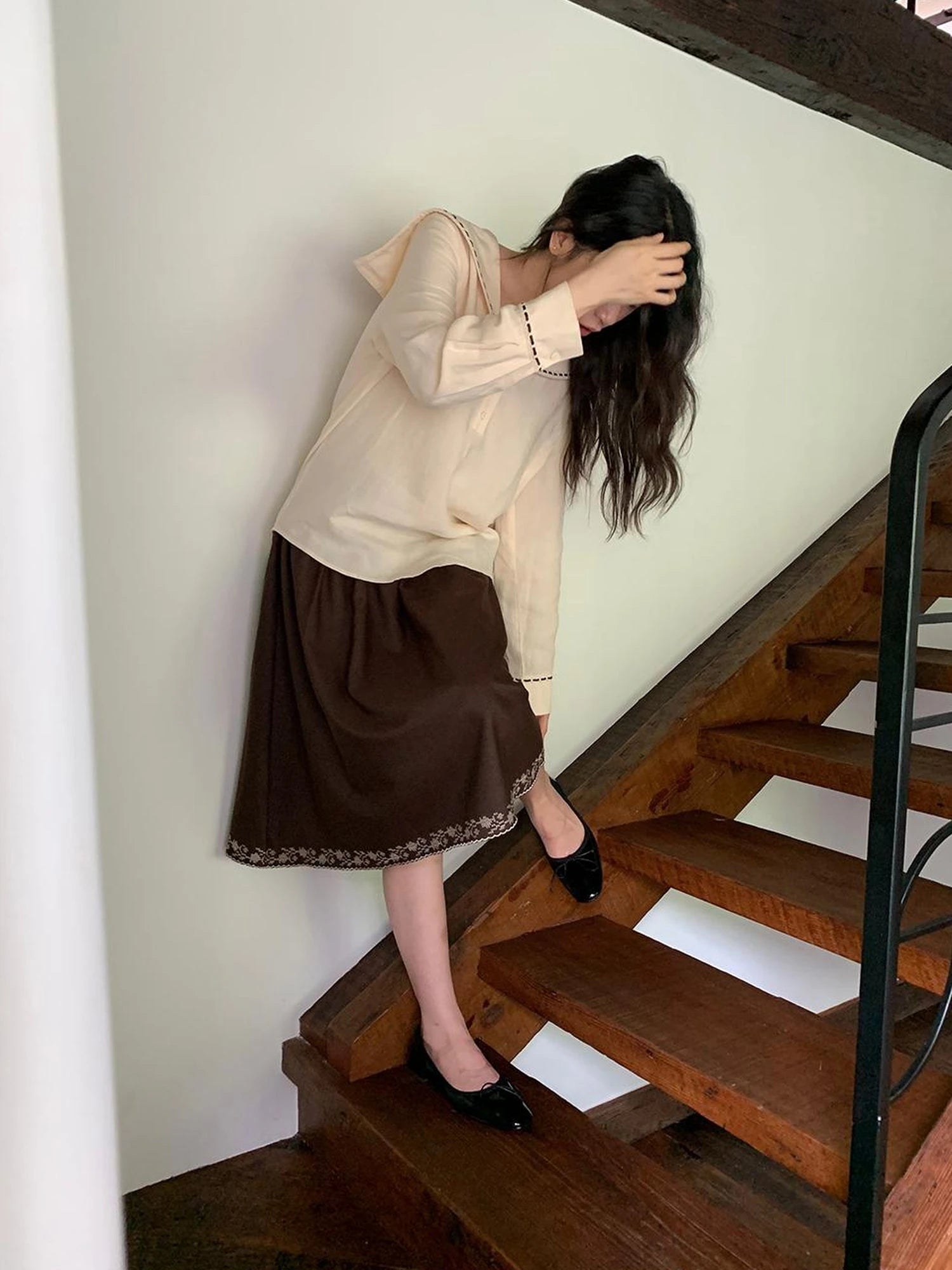 Navy Collar Relaxed Fit Tease Linen Blend Shirt