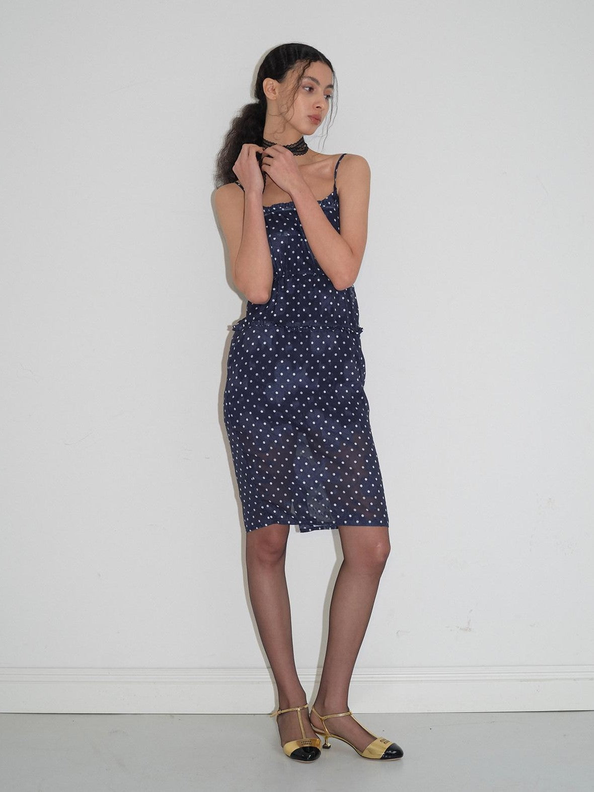 Dorydory Navy Polka Dot High Waist A Line French Women&