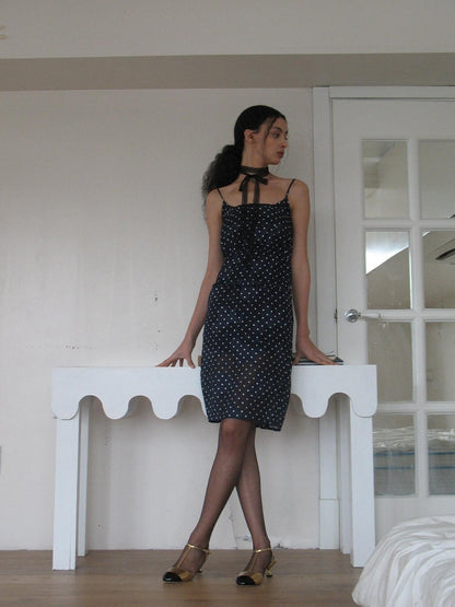 Dorydory Navy Polka Dot High Waist A Line French Women&