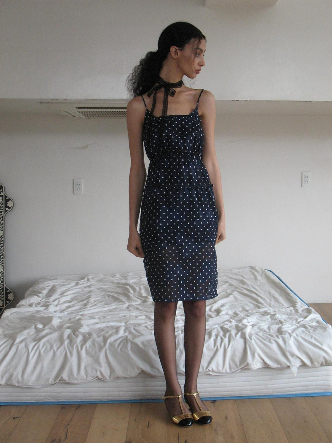 Dorydory Navy Polka Dot High Waist A Line French Women&