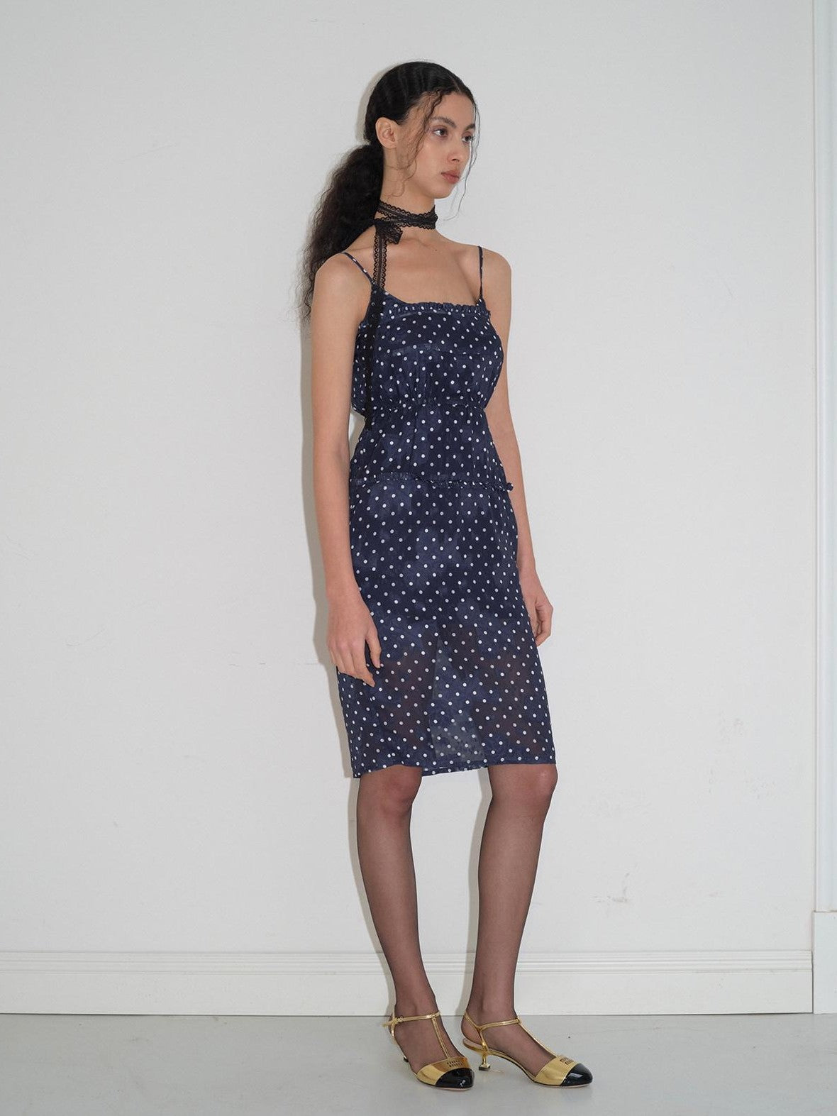 Dorydory Navy Polka Dot High Waist A Line French Women&