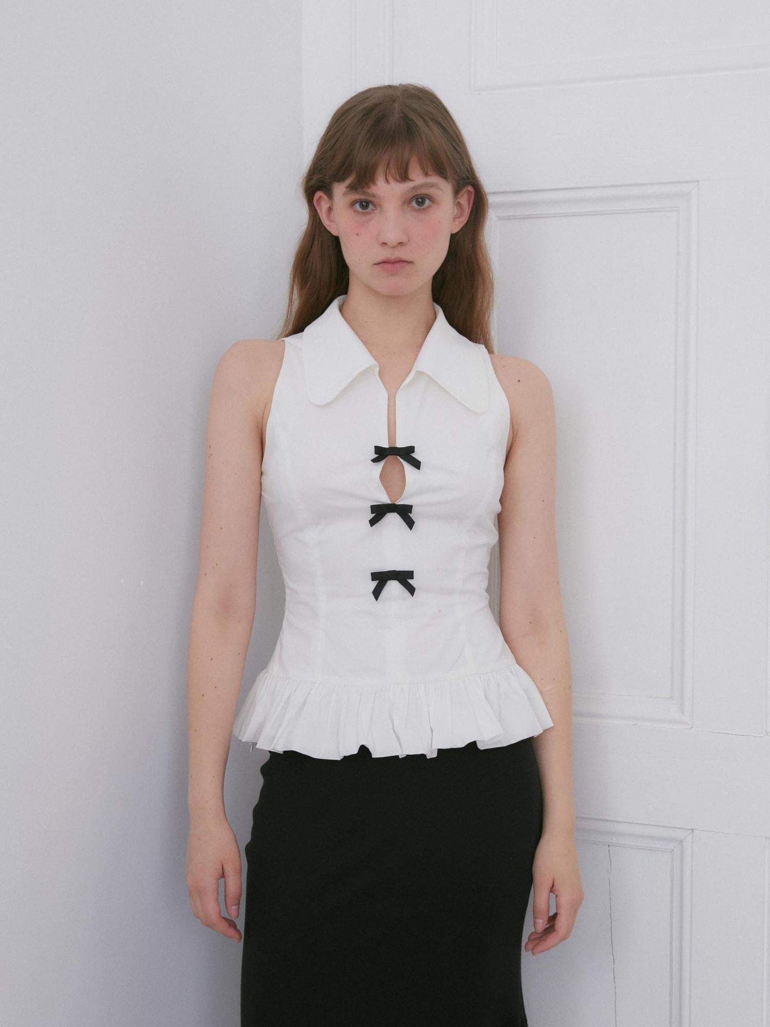 Dorydory Navy White Bow Lapel Waist Cinched Cardigan Women&